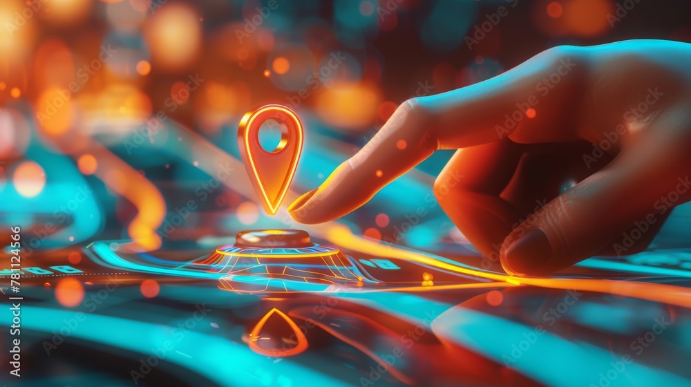 Digital hand set location on map with two pins. AI technology in GPs ...
