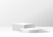 Square promo podium realistic vector illustration. Empty showcase platform. Products advertising design 3d object on white background