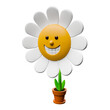 Cute cartoon smiling flower in a pot isolated
