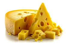 Block Of Cheese Has Been Cut Into Several Pieces With Some Of Them Having Triangular Shape.