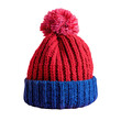 Red and blue knit hat with a pom pom