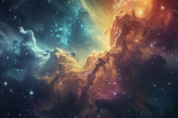 Wall Mural - a vibrant and atmospheric depiction of a space filled with colorful stars and clouds, a splash of ga