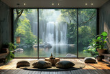 Fototapeta Do akwarium - A contemporary window frames a majestic waterfall