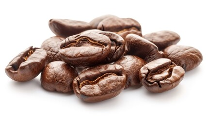 Poster - An isolated cutout of roasted coffee beans against a white background