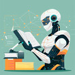 © ismael - illustration of a robot reading a book AI concept