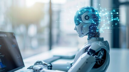 Poster - Robot Working on Laptop Computer