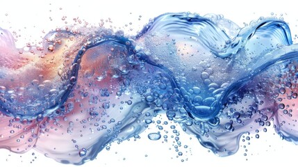 Poster - Underwater fizzing air bubbles, red and yellow. Fizzy sparkles in water, sea, aquarium. Champagne, soda pop, effervescent drink. Underwater modern texture.