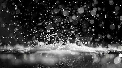 Poster - Overlay motion of white particles on a black background reminiscent of rain and snow