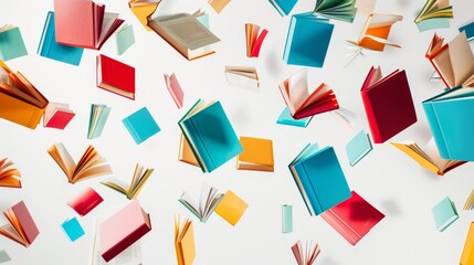 Aufkleber - Flying hardcover books on a white background