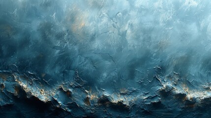 Poster - A grungy grey blue background, with an abstract decorative background on top, with a wide angle rough stylized mystic texture wallpaper with a copy space for design.
