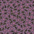 messy delicate pink purple botanical tiny flowers and leaves spring season holiday vector seamless pattern set on purple background