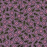 Fototapeta Pokój dzieciecy - messy delicate pink purple botanical tiny flowers and leaves spring season holiday vector seamless pattern set on purple background