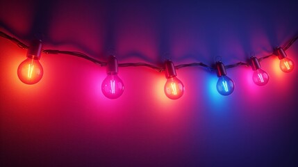 Fototapete - Christmas shining garland. 3D design light effect. New year decorative element multicolored lamps. Neon bulbs Xmas decor. Modern illustration.