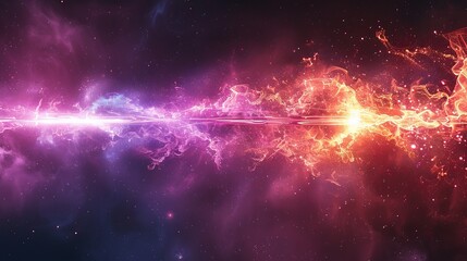 Aufkleber - An isolated neon laser beam with a glowing streak of light with a light thunderbolt effect. A purple and blue ray line with an electric flash explosion. A techno futuristic impulse line isolated. A