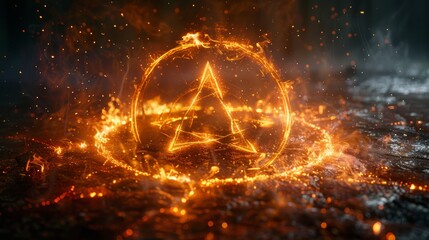 Aufkleber - A magic and witchcraft circle adorned with runes. A mysterious fire portal sign with strange flame sparks. Decoration element for magic doctors, shamans, mediums. Transparent background with a