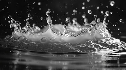 Aufkleber - Drops and splashes of water isolated on a black background.