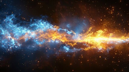 Aufkleber - Isolated modern blue and yellow power energy explosion light effect. Magic fantasy futuristic portal teleport. Electric lightning bolt sparks. Hot and cold sparkling bursts.