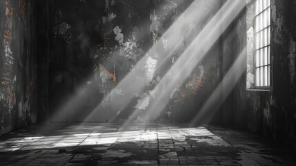 Leinwandbilder - Light shining on a gray wall, sunbeams illuminating a room. Modern illustration for product presentation.