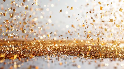 Aufkleber - Golden confetti on white background with falling overlay