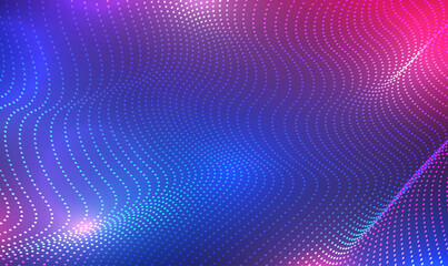 Fototapete - Abstract Technology digital background. Futuristic point glowing wave. 3d wave point fractal grid science futuristic audio visualization, Music. Background for brochures, flyers, card, banner. Vector.