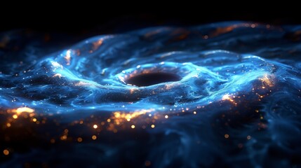 Aufkleber - A blue light speed motion magic swirl and neon glow trail for a fantasy game. An abstract energy trace shine element on top of a circular swoosh blur.