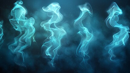 Aufkleber - Modern set of turquoise air wind flow modern effects. Magical 3D swirl with frosty breath streams. Fantasy mint vortex tornado with dust and sparkle. Peppermint twist on transparent background.