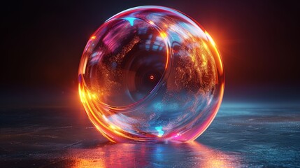 Poster - Abstract 3D glass liquid with holographic effect. Transparent glass circle liquid object, soap bubble with reflection. 3D modern illustration.