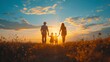 Against the setting sun's embrace, a family stands united, silhouetted against the warm glow. Their bond, palpable, speaks of love and connection.
