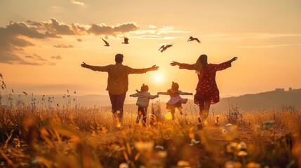 With outstretched arms, they mimic birds in the sky, chasing laughter as the sun dips low. In this field of dreams, happiness knows no bounds for this family united in play.
