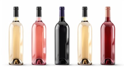 Aufkleber - An isolated white background shows a set of white, rose, and red wine bottles.