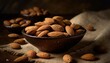hearty almonds in a dark clay dish on a linen cloth