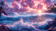 Dramatic Ocean Sunset, Colorful Sky Reflections on Water, Peaceful Seascape