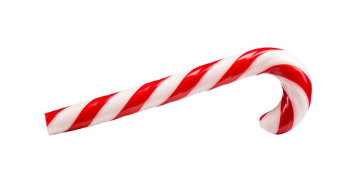 Mint hard candy cane striped in Christmas colours isolated on a white background. Closeup.