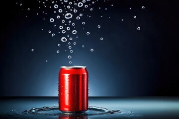 Wall Mural - Product packaging mockup photo of soda can with droplets of water, studio advertising photoshoot
