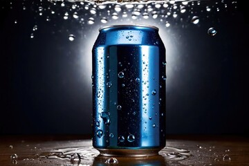 Wall Mural - Product packaging mockup photo of soda can with droplets of water, studio advertising photoshoot