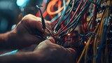 Fototapeta  - A close-up shot of a main wiring harness being soldered together, demonstrating the precision and skill required to assemble intricate electrical systems.