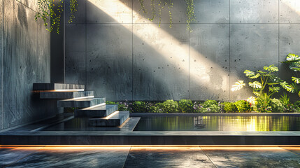 Wall Mural - Elegant Exterior Garden Design, Lush Greenery in Modern Architectural Setting, Outdoor Elegance