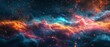 Panoramic abstract representation of a cosmic wave with fluid shapes and gradients in pink, purple, and blue, conveying motion and the ethereal beauty of space.