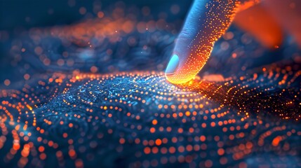 Aufkleber - Finger touching a vibrant digital landscape, simulating futuristic technology. Abstract concept of data interaction and connectivity. Ideal for tech visuals. AI
