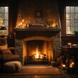 AI generated illustration of a cozy room with a fireplace