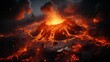 An AI illustration of a large volcano spews lava as the smoke and ash fill up the sky