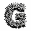 AI illustration of the letter G made from nails on a white background
