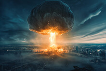 Nuclear War - Massive Vibrant Orange Mushroom Cloud From An Atomic Explosion