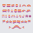 Lesbian Pride Flag and symbols many icon set vector. Lesbian pride flag graphic design element isolated on a gray background. Lesbian icons in flat style