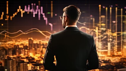 Wall Mural - Explore the stock market trends with analytical visuals of businessman planning long term investments and future business growth, Navigate towards success with smart strategies	