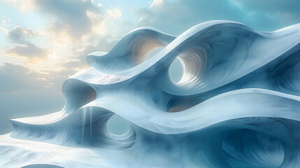 Wall Mural - abstract wavy sculpture with sky background