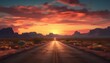 AI generated illustration of sunset over a dirt road in Arizona