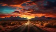 AI generated illustration of sunset over a dirt road in Arizona
