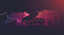 A Bear Standing On A Descending Graph Line, Looking Down, While A Bull Stands On An Ascending Line, Charging Upwards, Symbolizing Market Dynamics