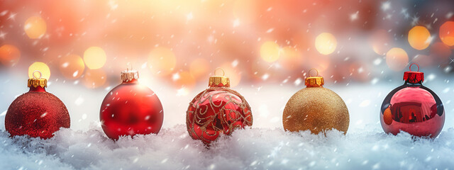 Wall Mural - Christmas decoration with snow and copy space
